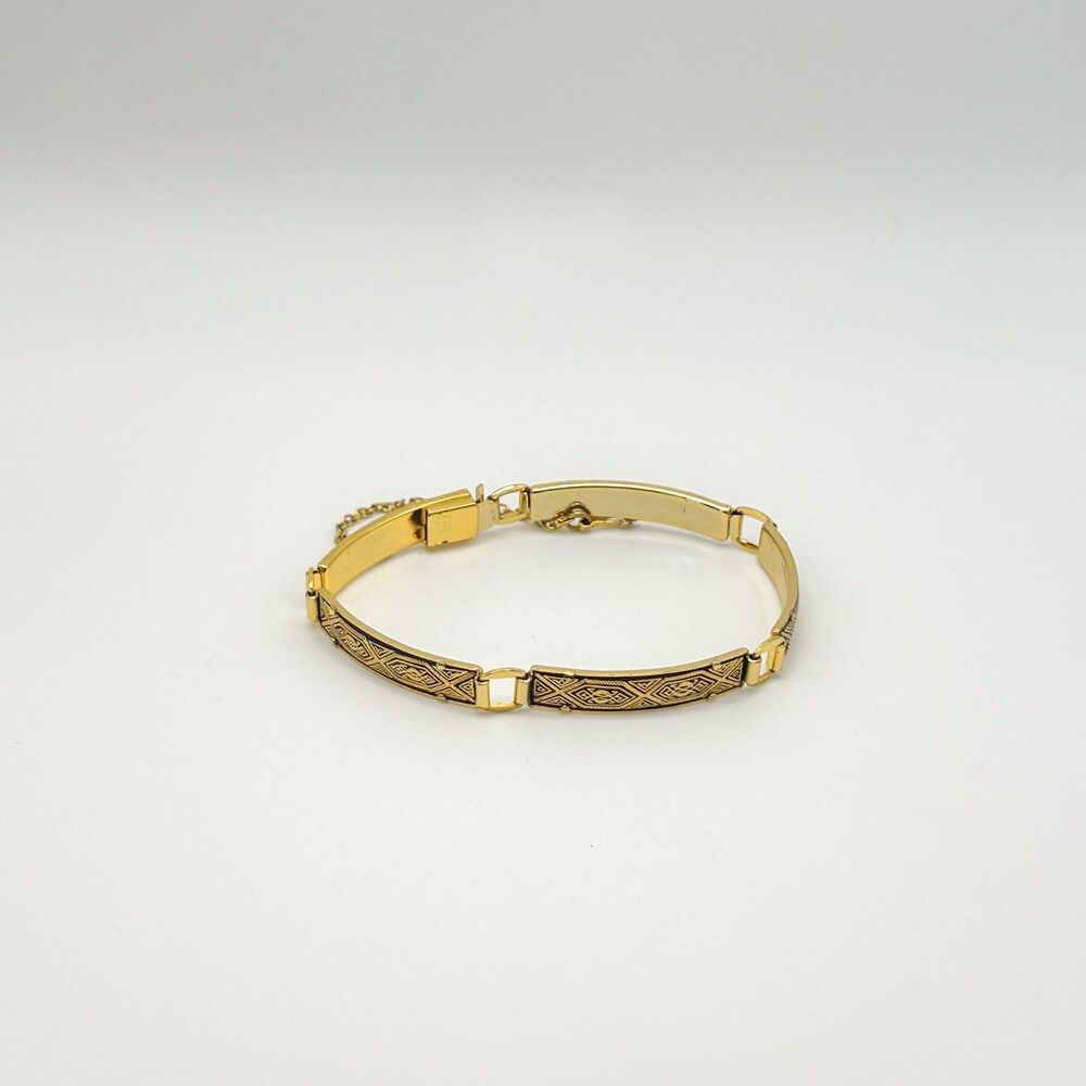 Vintage IA Midas Toledo Damascene Gold Black Bracelet 7.25" Signed